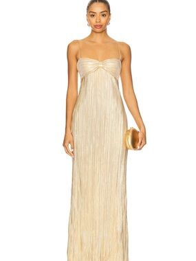 Lovers + Friends Gold Metallic Pleated Strapless Gown